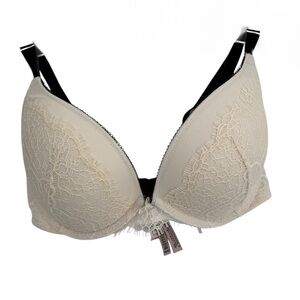 Victoria's Secret NWT Bra 32DD Cream Black Floral Lace Dream Angels Push Up